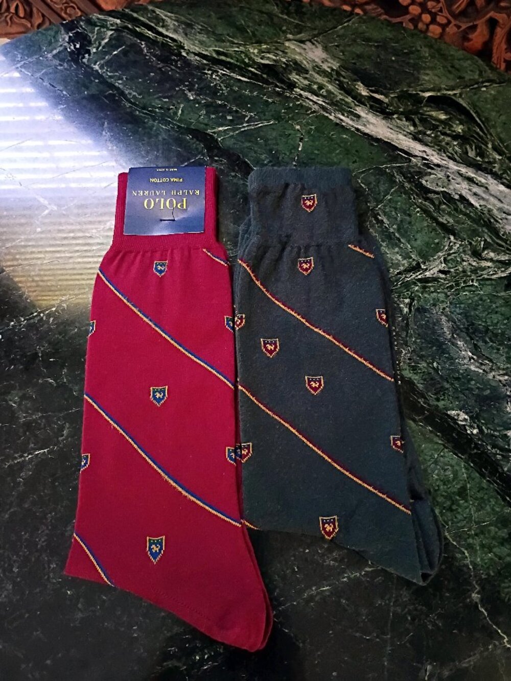 NWT Ralph Lauren Polo Crest (2) Pairs of Burgundy and Green Men's Socks - Picture 2 of 6